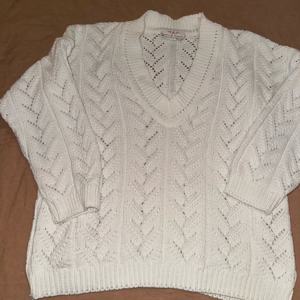 American Weekend White V-Neck Sweater